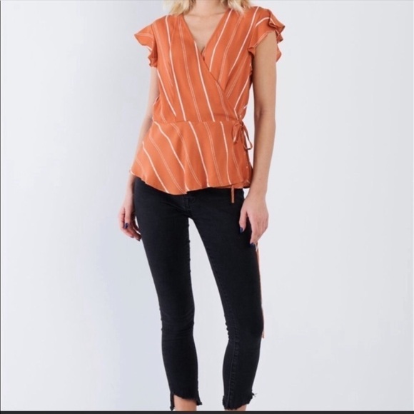 Sage the Label Orange Pinstripe Wrap Top - Picture 2 of 8